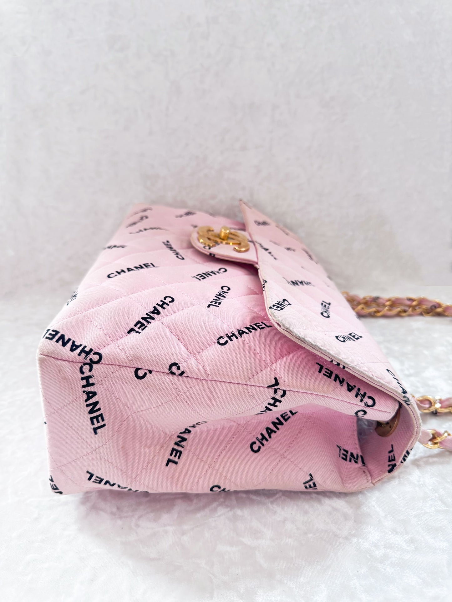 Vintage Chanel Pink Logo Canvas Maxi Shoulder Bag