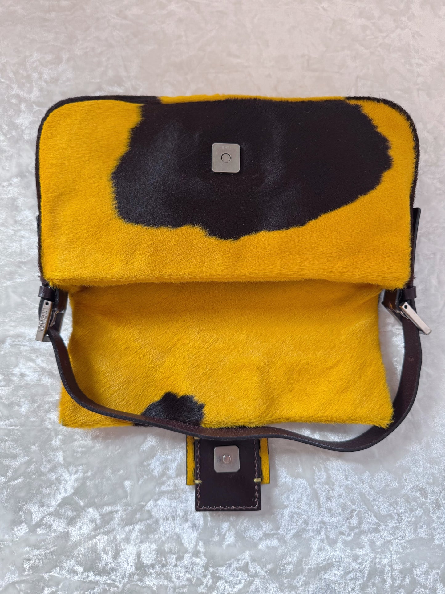 Fendi Yellow Ponyhair Cow Print Baguette