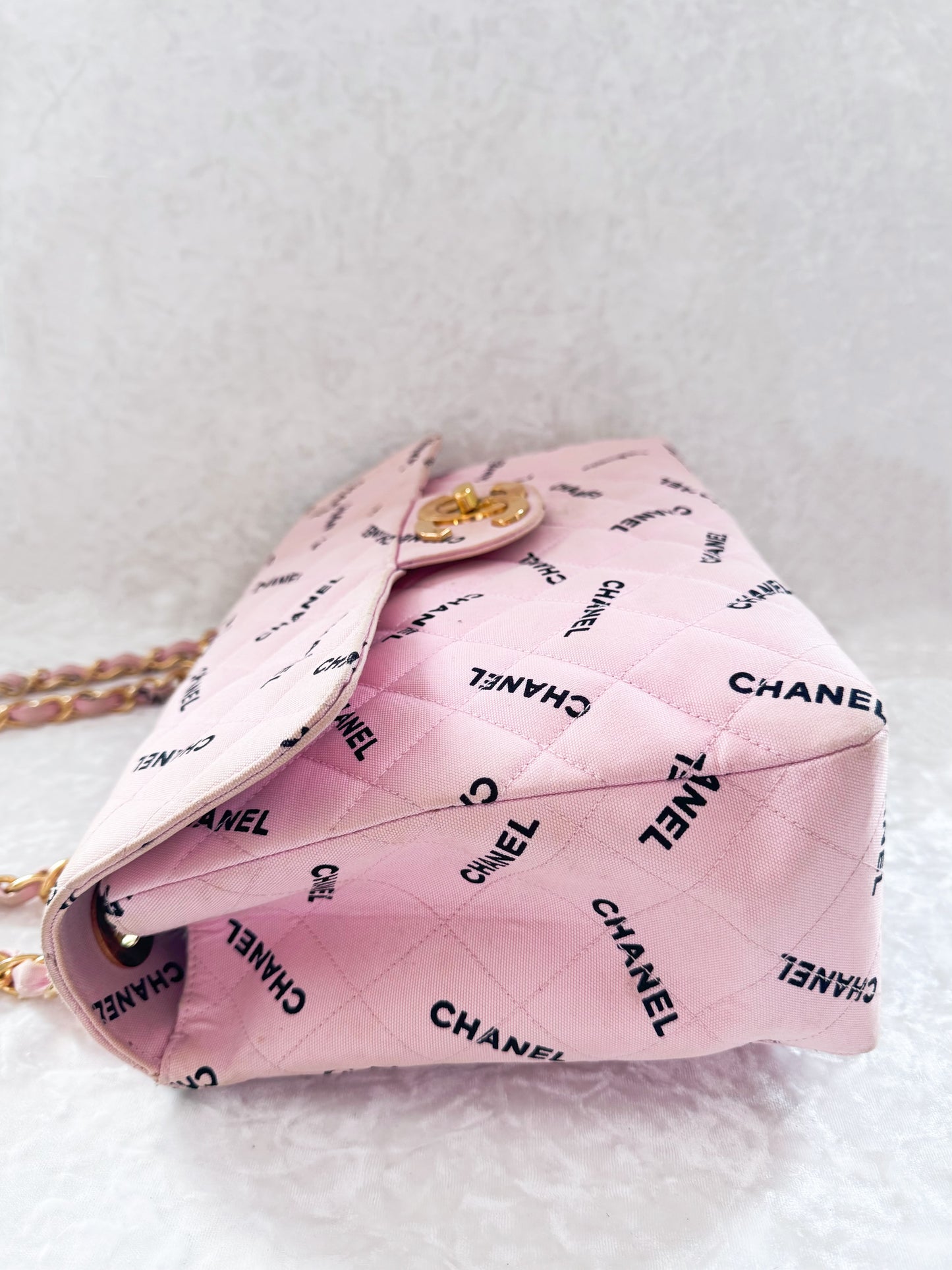 Vintage Chanel Pink Logo Canvas Maxi Shoulder Bag