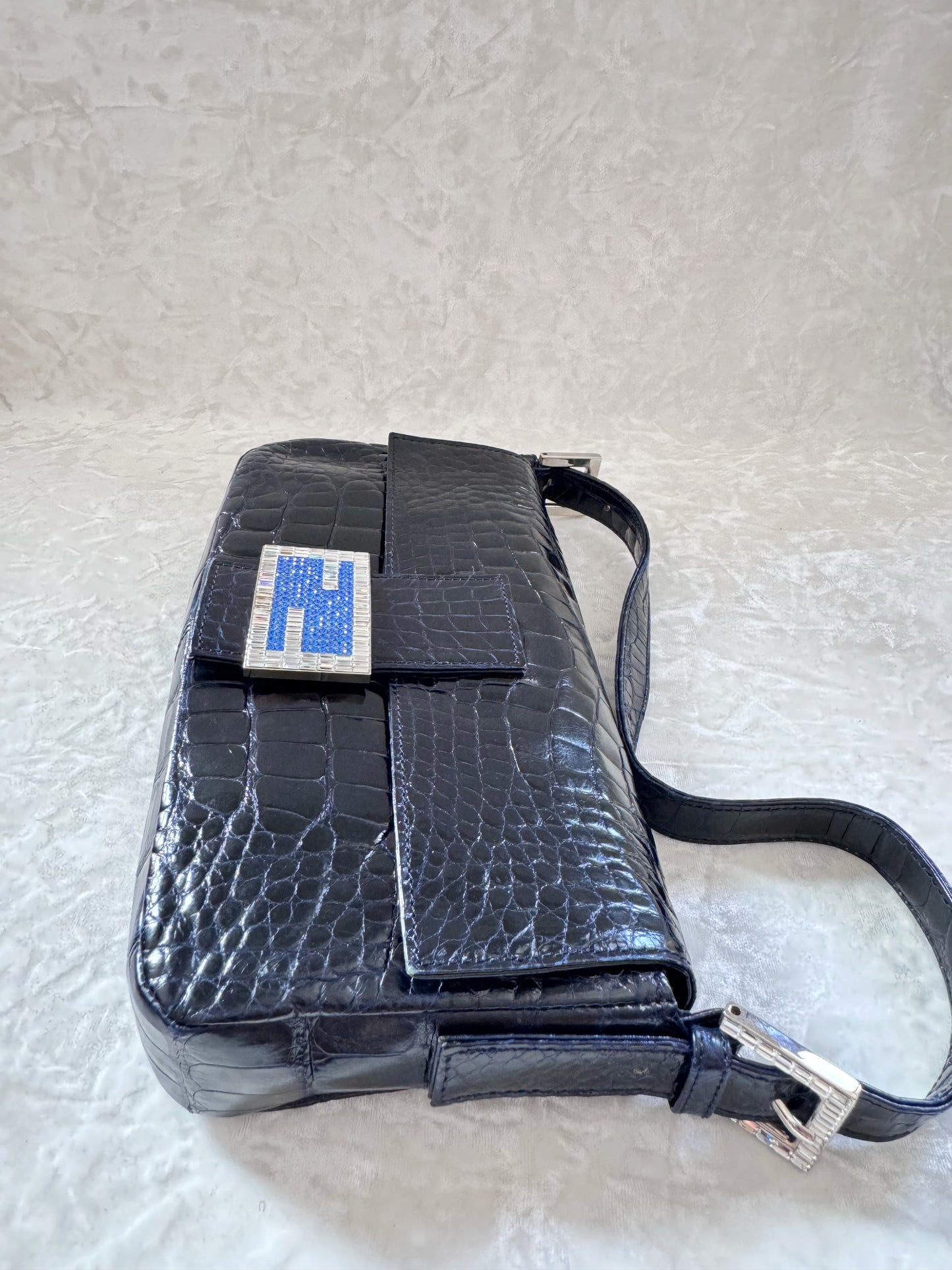 Fendi Navy Alligator Baguette 