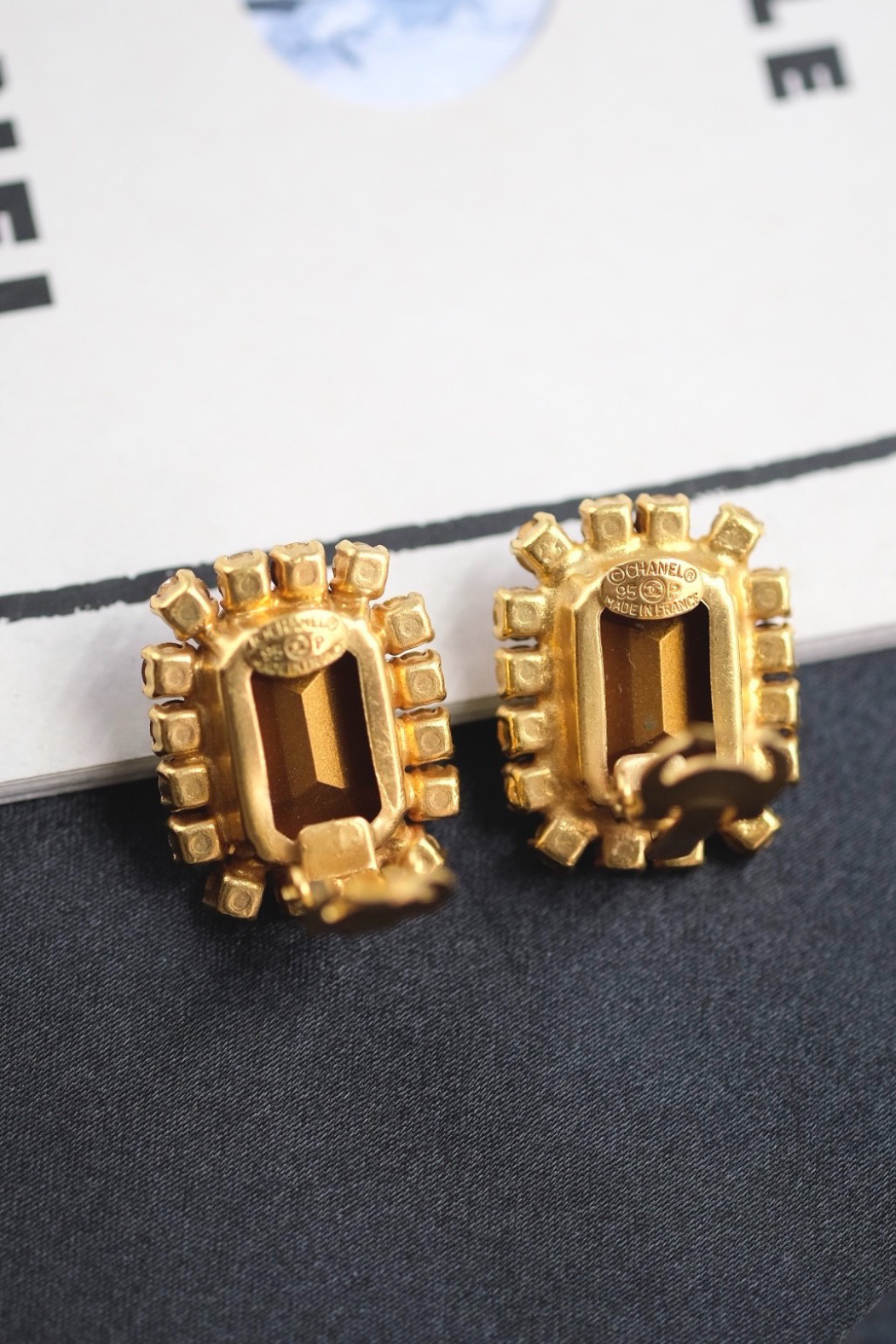 Vintage Chanel 95P Yellow Rhinestone Ear Clips