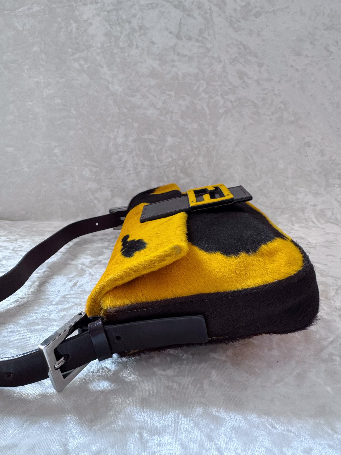 Fendi Yellow Ponyhair Cow Print Baguette