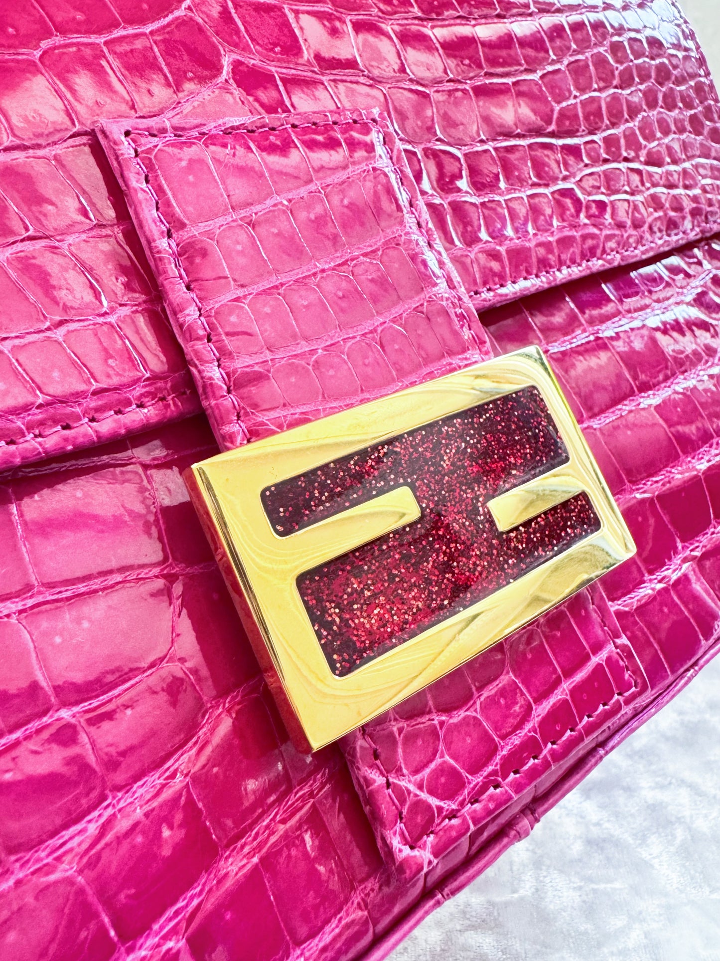 Fendi Pink Alligator Mamma Baguette