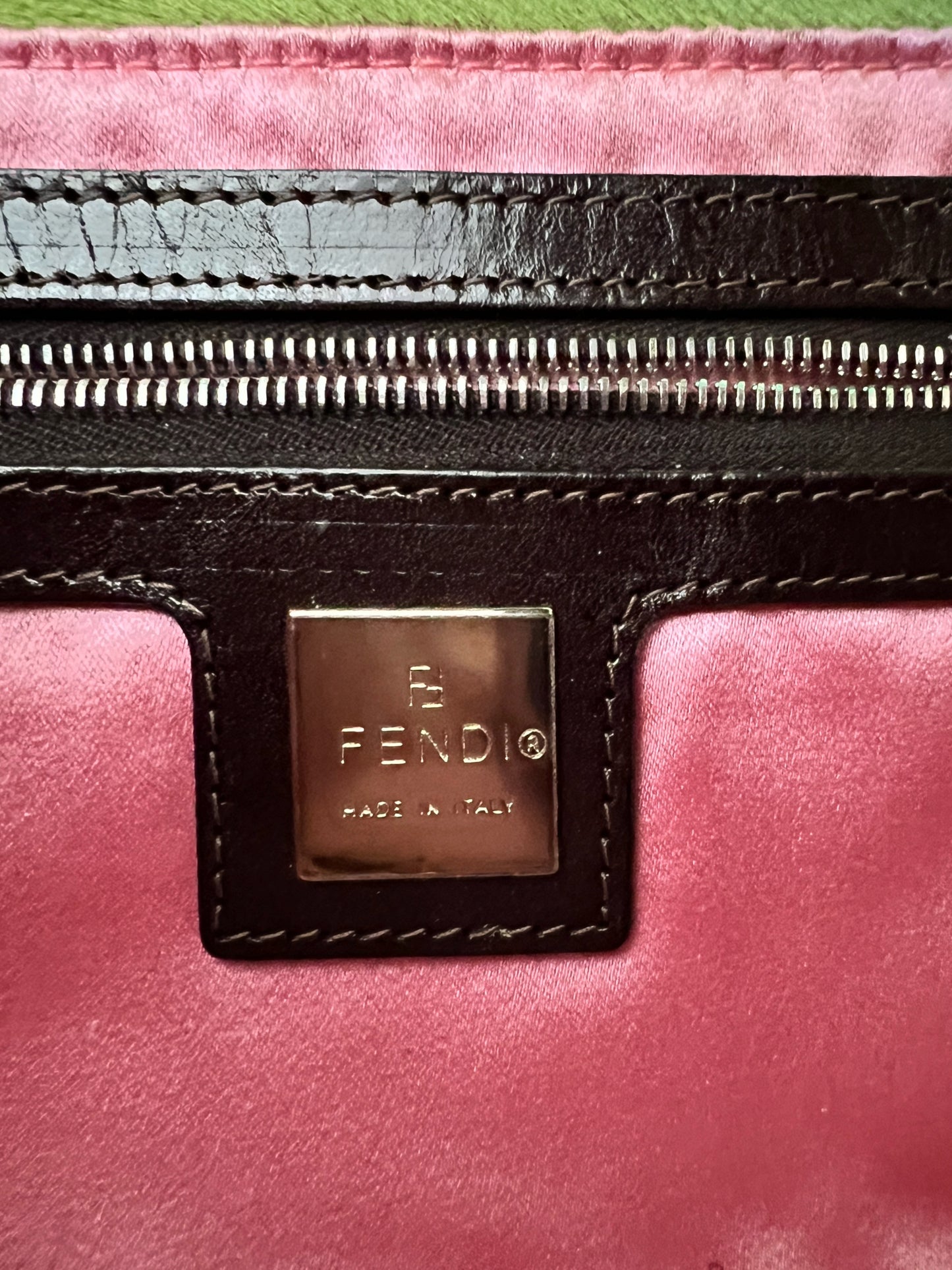 Fendi Green Pony Hair Cow Printed Baguette