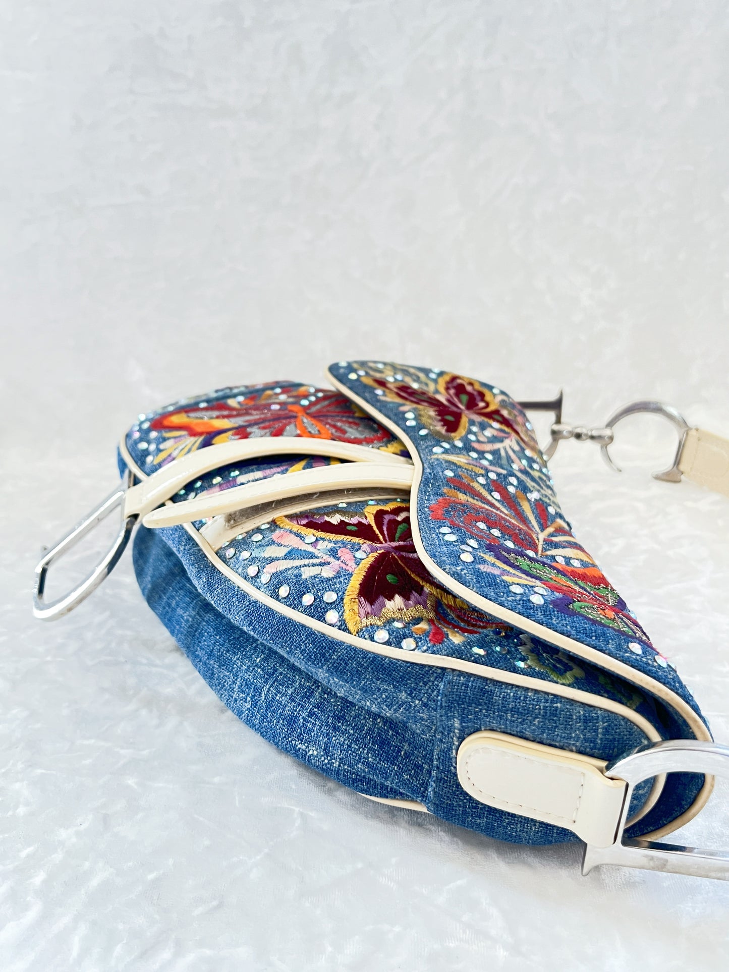 Christian Dior 2002 Denim Butterfly Saddle Bag