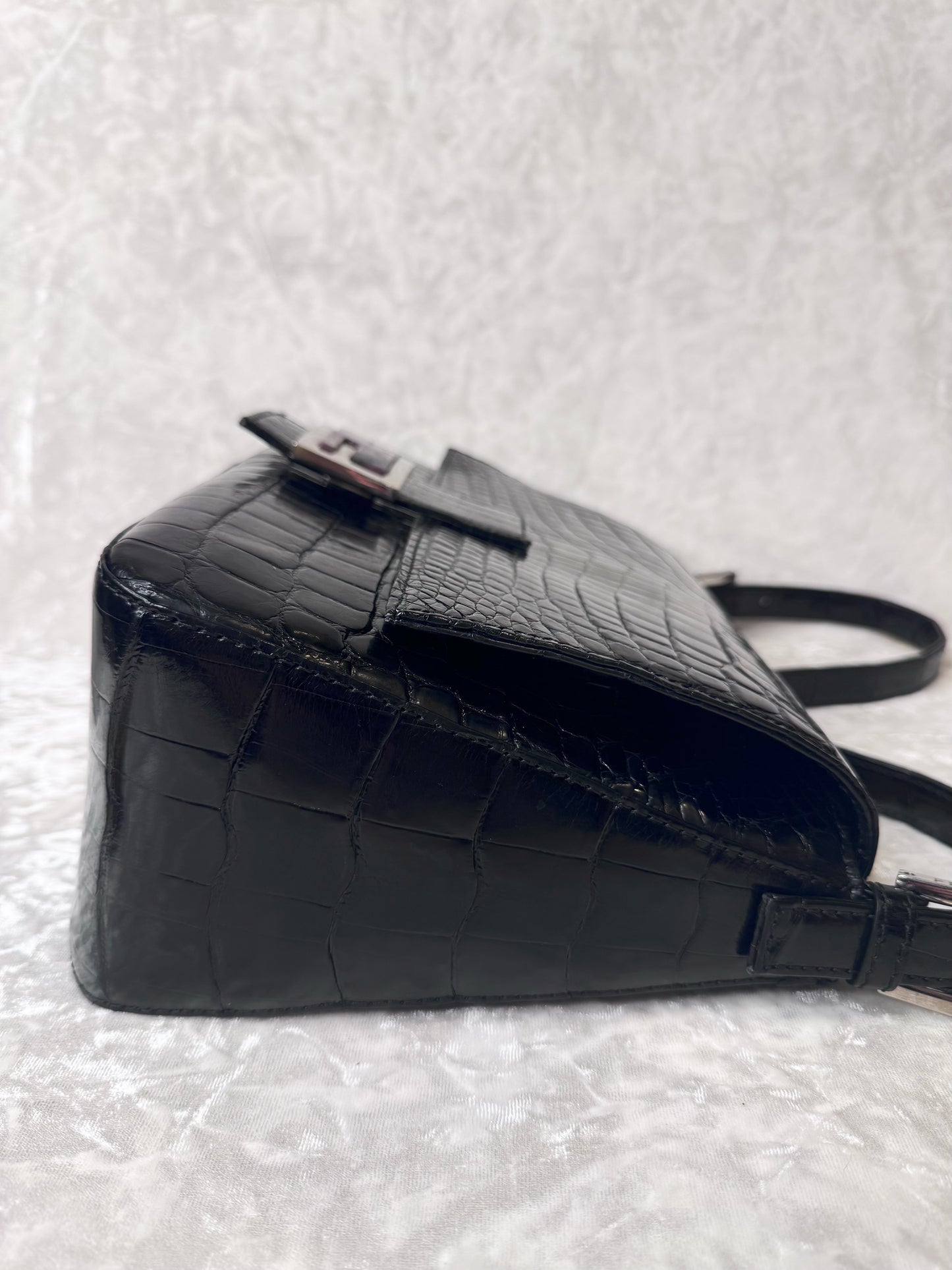 Fendi Black Alligator Mamma Baguette