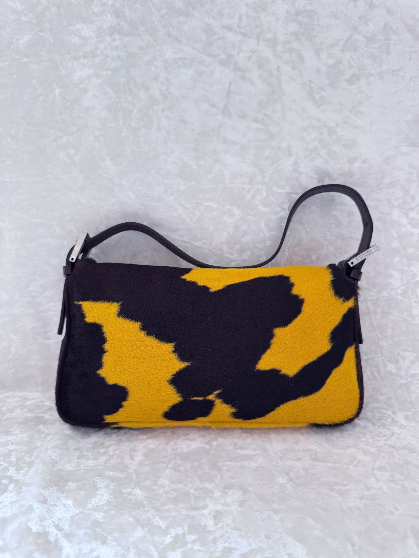 Fendi Yellow Ponyhair Cow Print Baguette