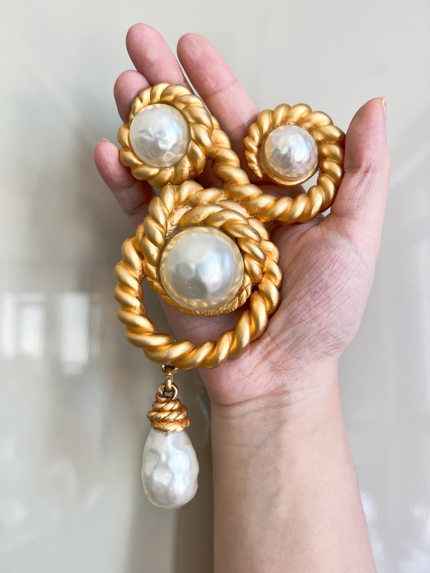 Vintage Chanel 1990 Runway XL Pearls Brooch