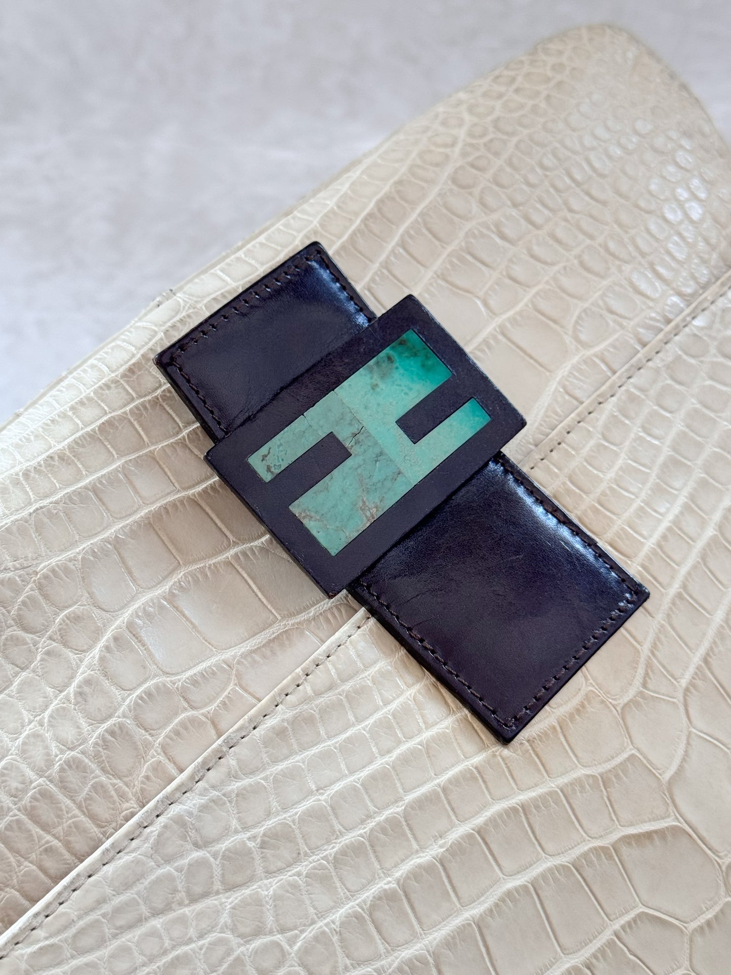 Fendi Cream White Alligator Mamma Baguette