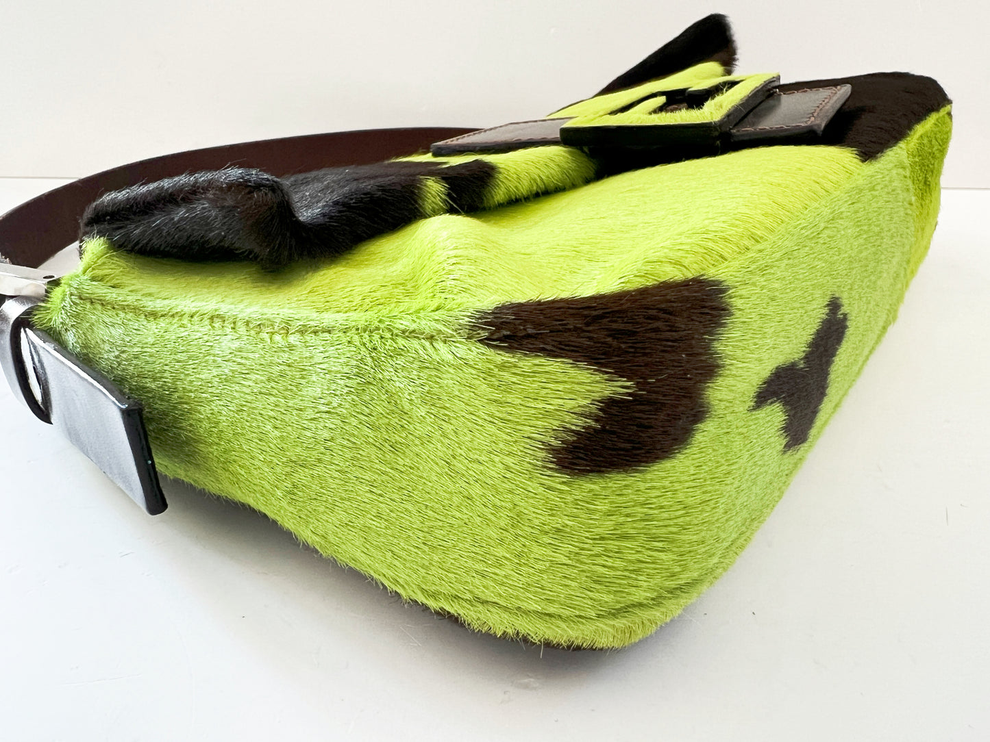 Fendi Green Pony Hair Cow Printed Baguette