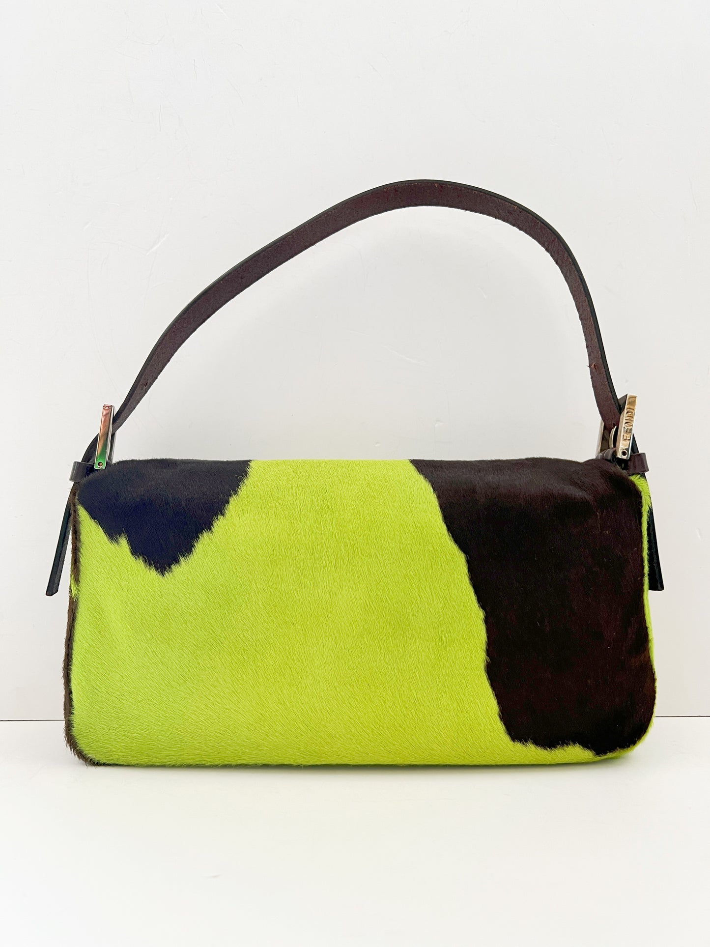 Fendi Green Pony Hair Cow Printed Baguette