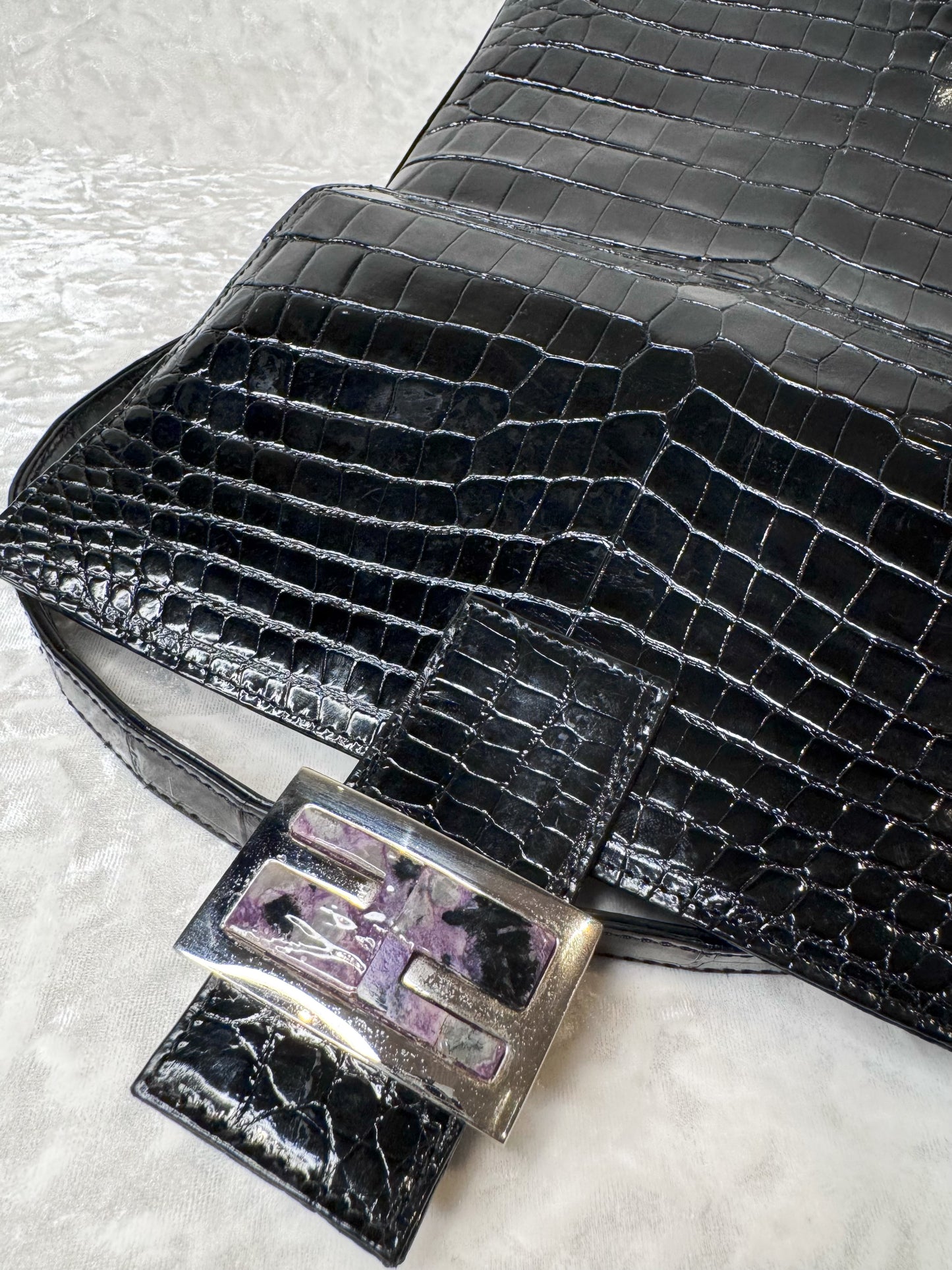 Fendi Black Alligator Mamma Baguette