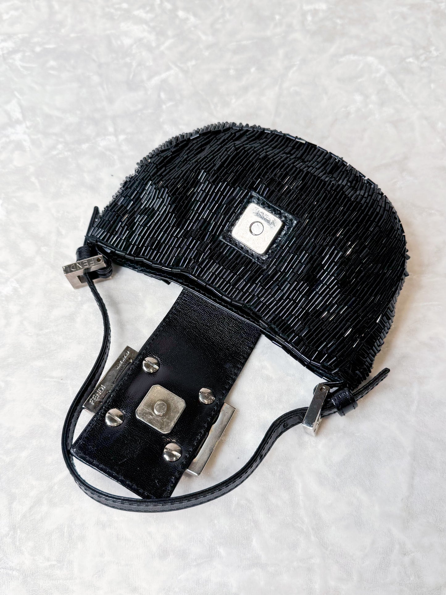 Fendi Black Beaded Croissant