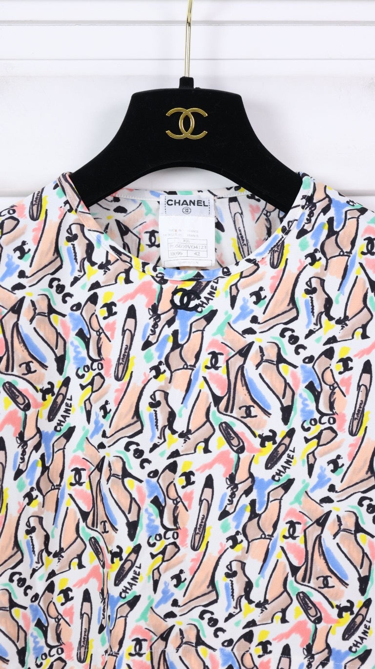 Vintage Chanel 95P Shoe Print Cropped T-Shirt