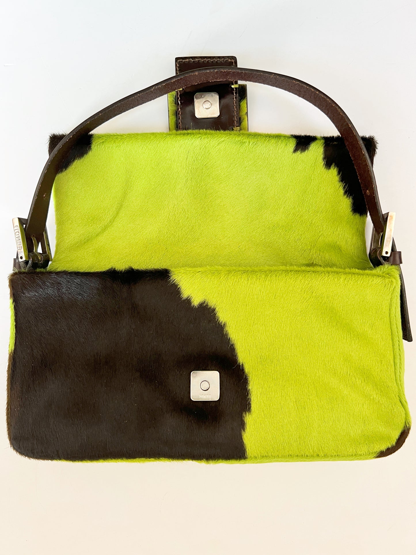 Fendi Green Pony Hair Cow Printed Baguette