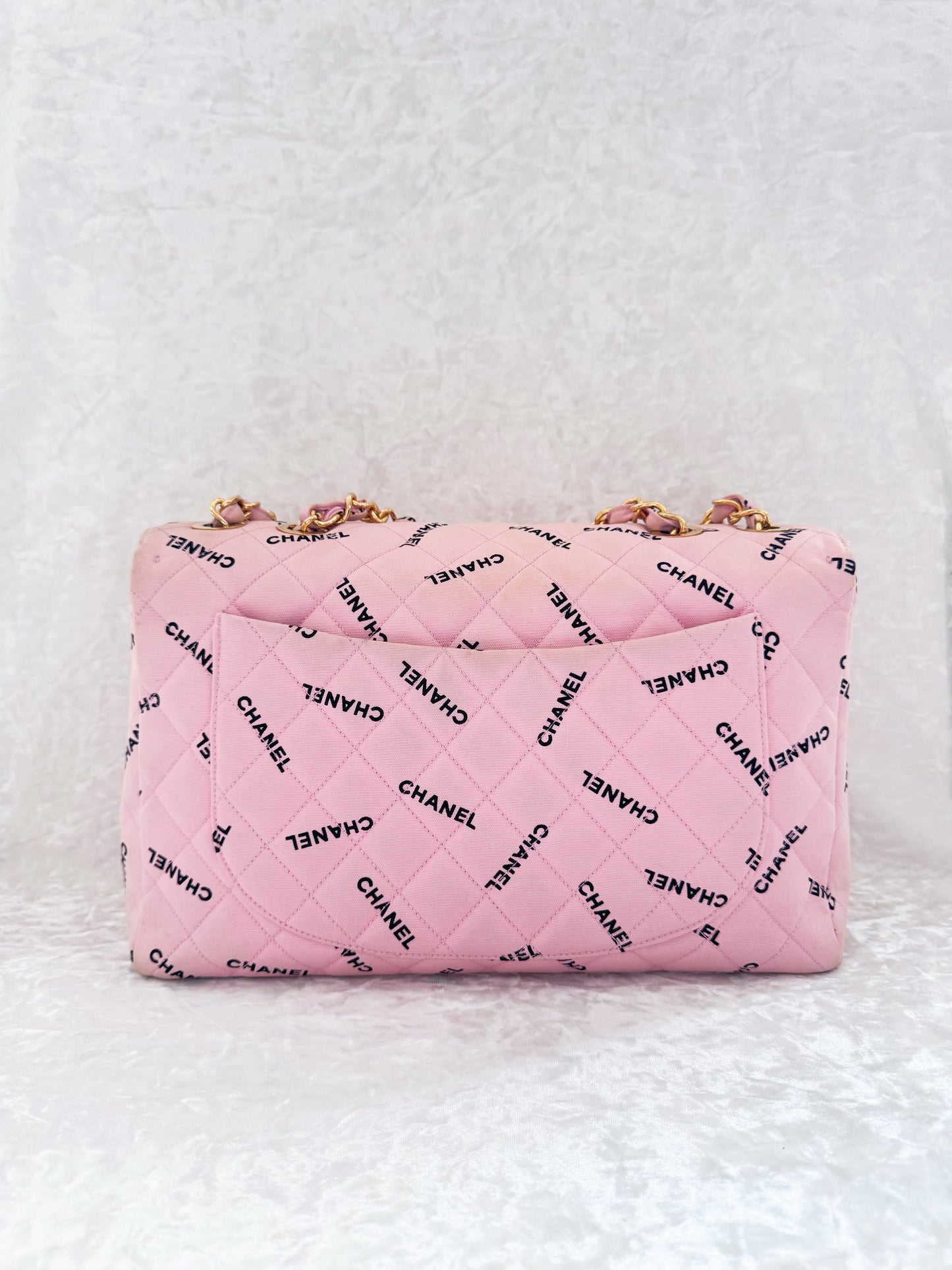 Vintage Chanel Pink Logo Canvas Maxi Shoulder Bag