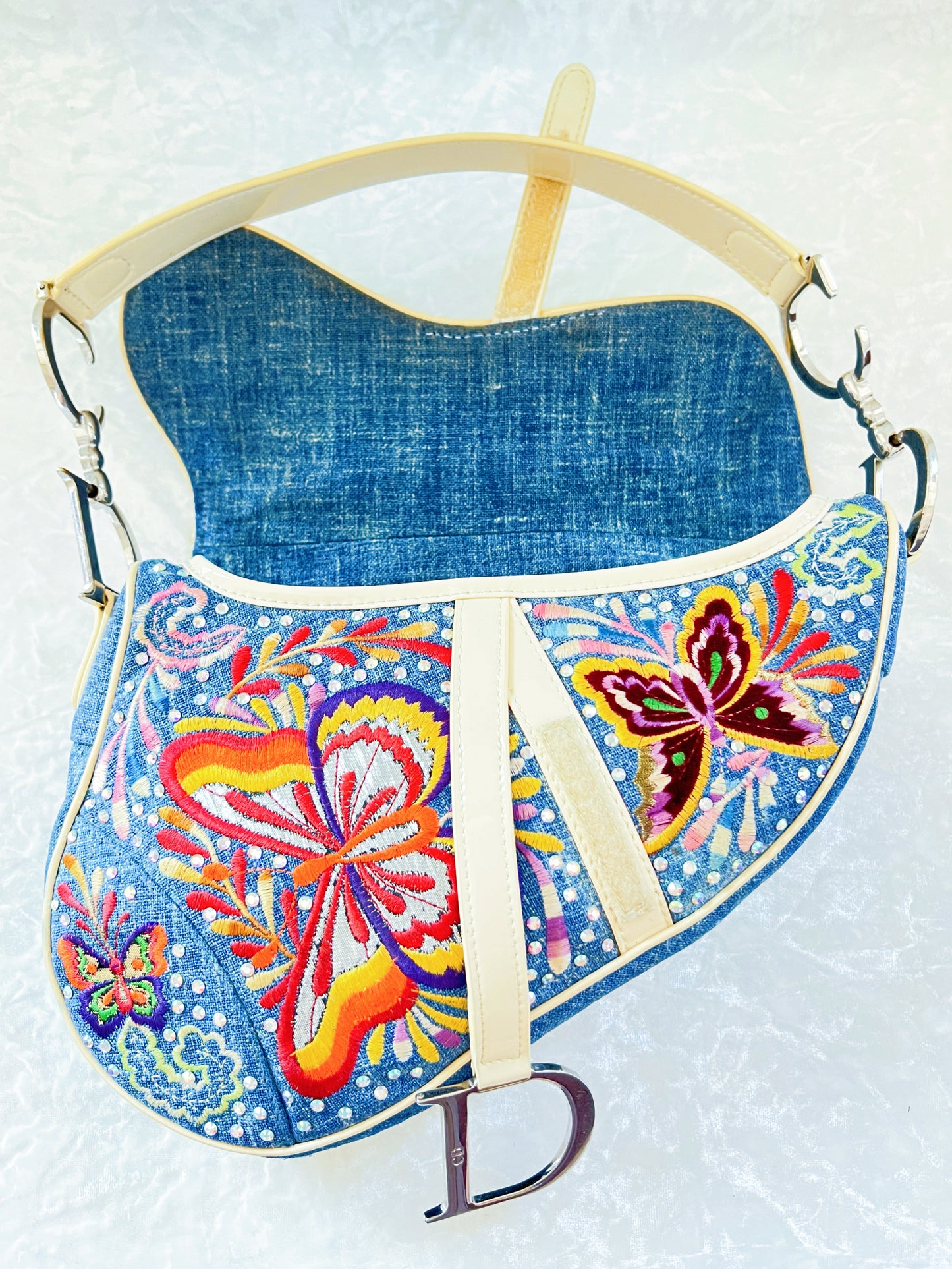Christian Dior 2002 Denim Butterfly Saddle Bag