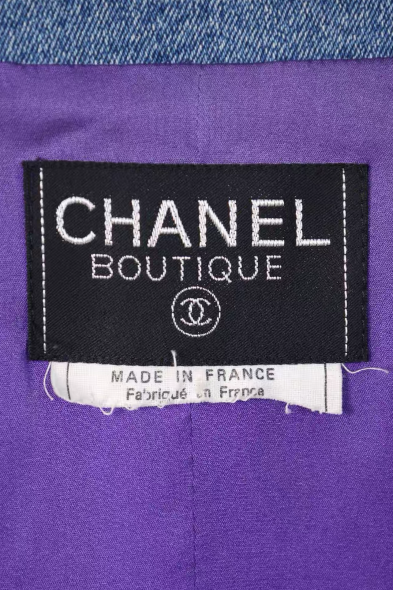 Vintage Chanel 91P Purple Tweed Denim Details Jacket