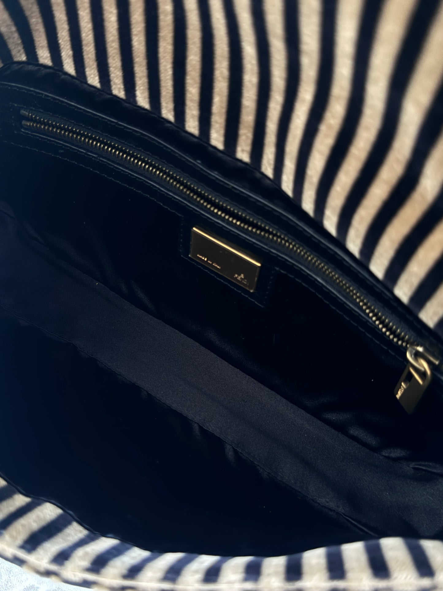 Fendi Velvet Striped Mink Flowers Baguette