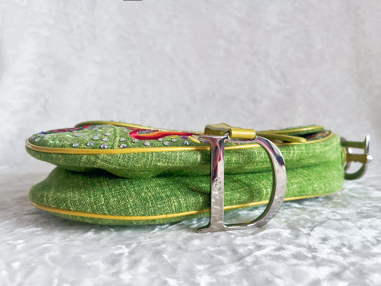 Christian Dior Green Denim Butterfly Saddle Bag