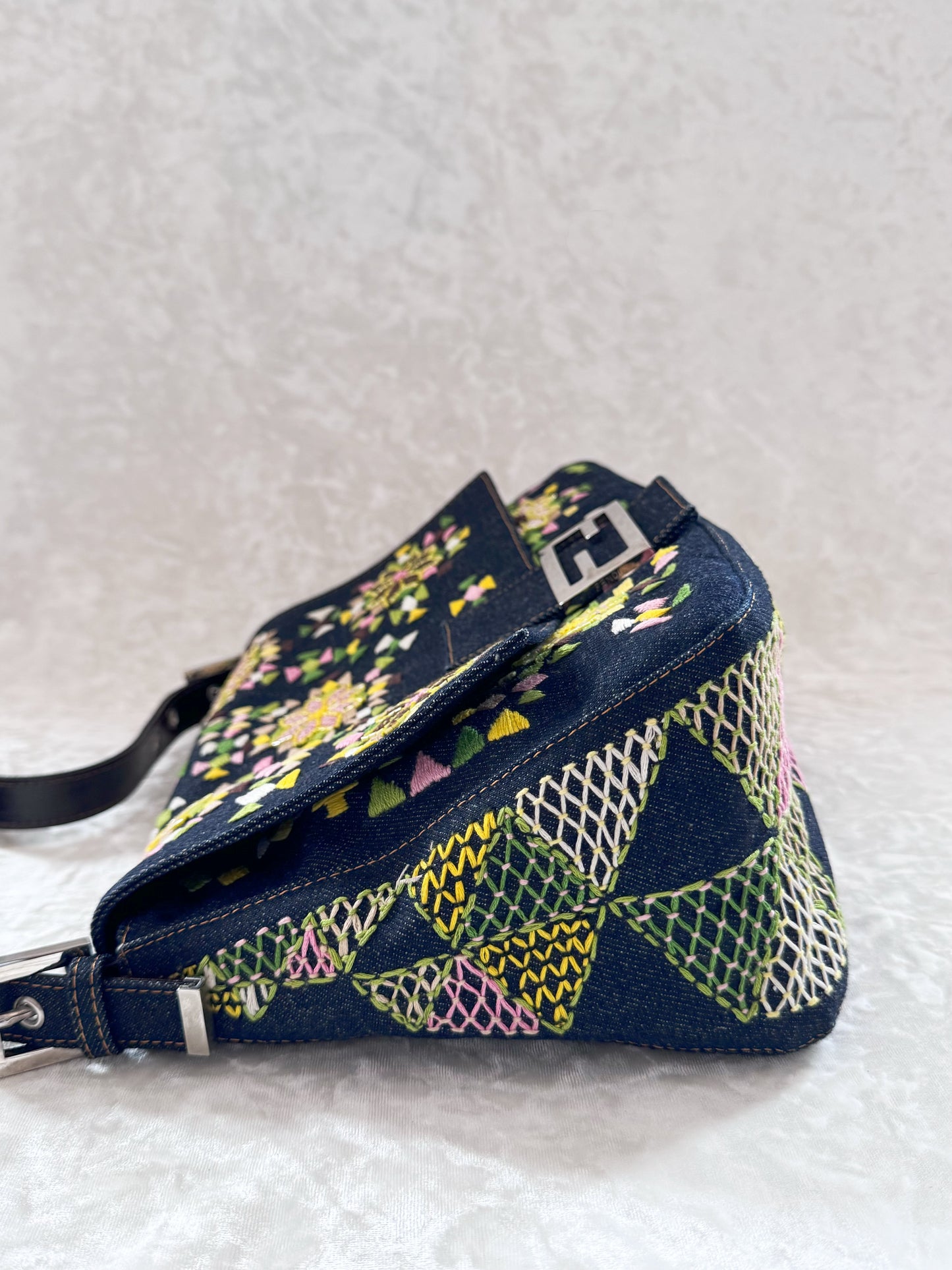 Fendi Denim Embellished Mamma Baguette