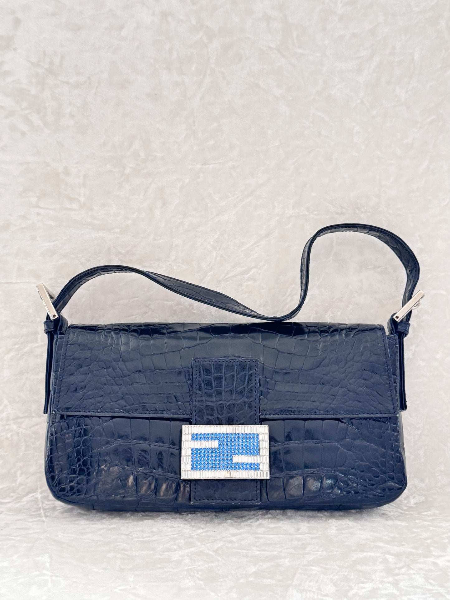 Fendi Navy Alligator Baguette 