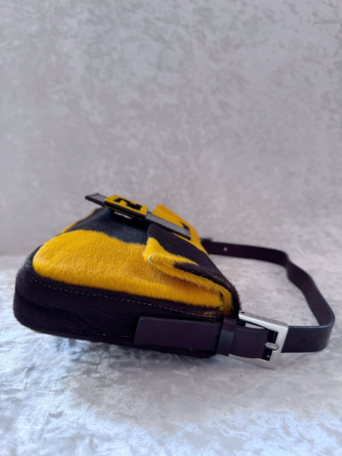 Fendi Yellow Ponyhair Cow Print Baguette