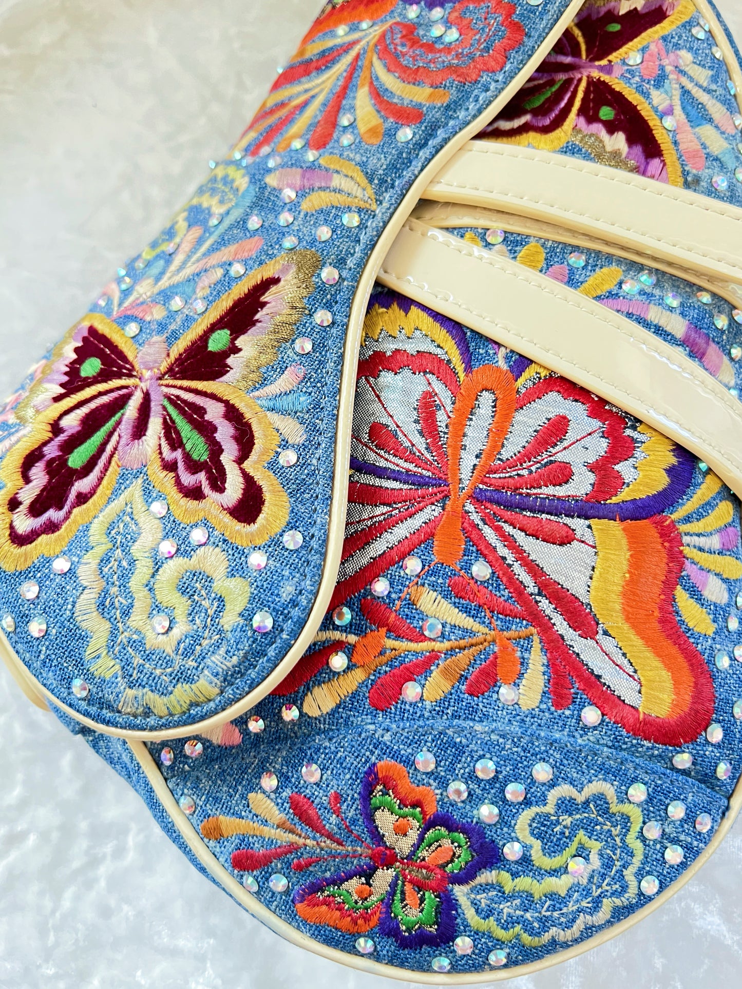 Christian Dior 2002 Denim Butterfly Saddle Bag
