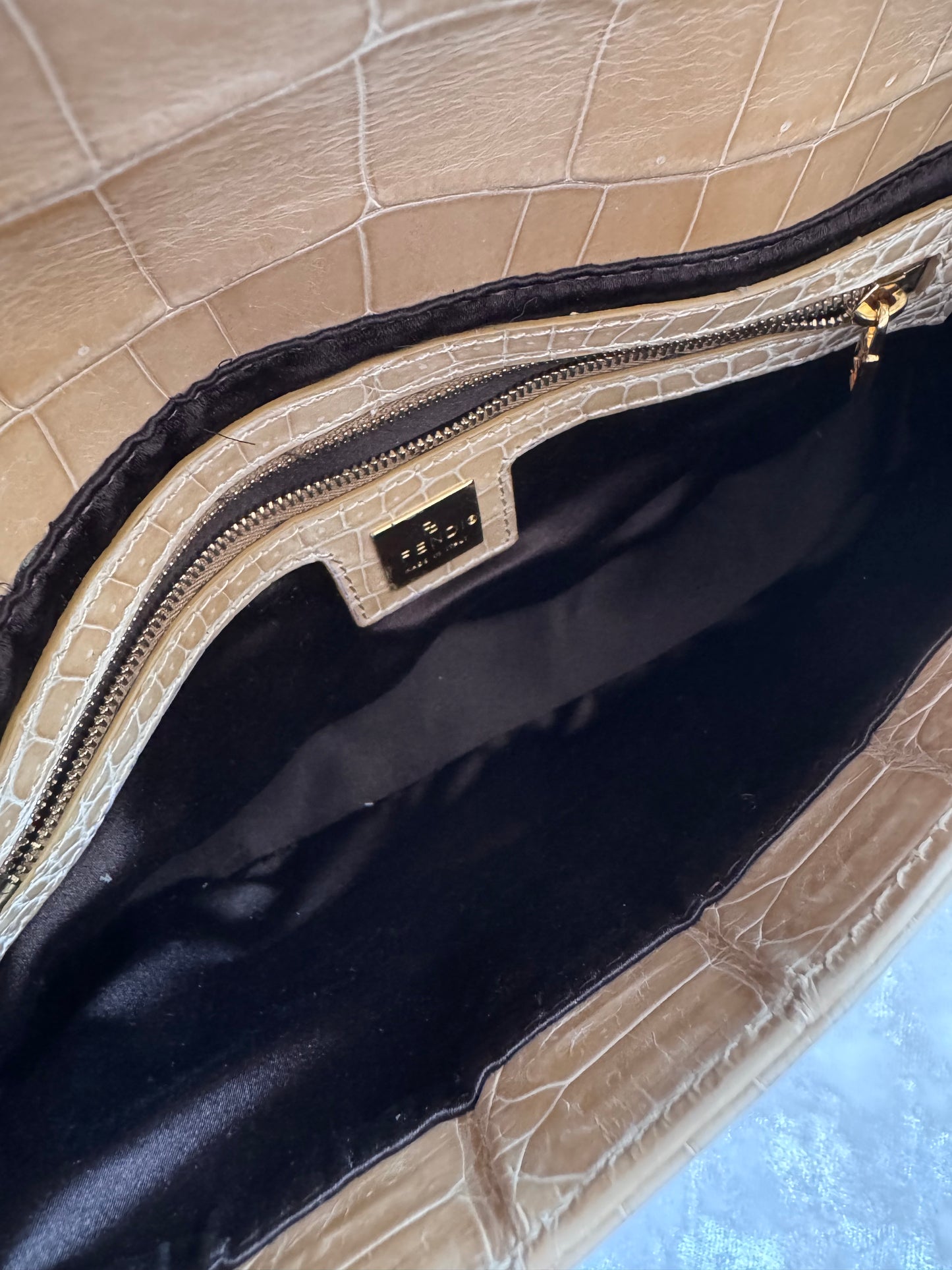 Fendi Beige Alligator Baguette 