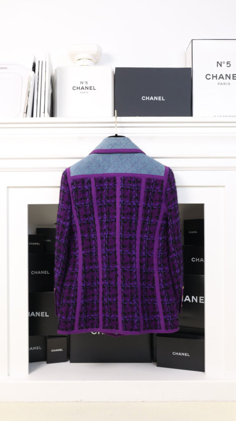 Vintage Chanel 91P Purple Tweed Denim Details Jacket