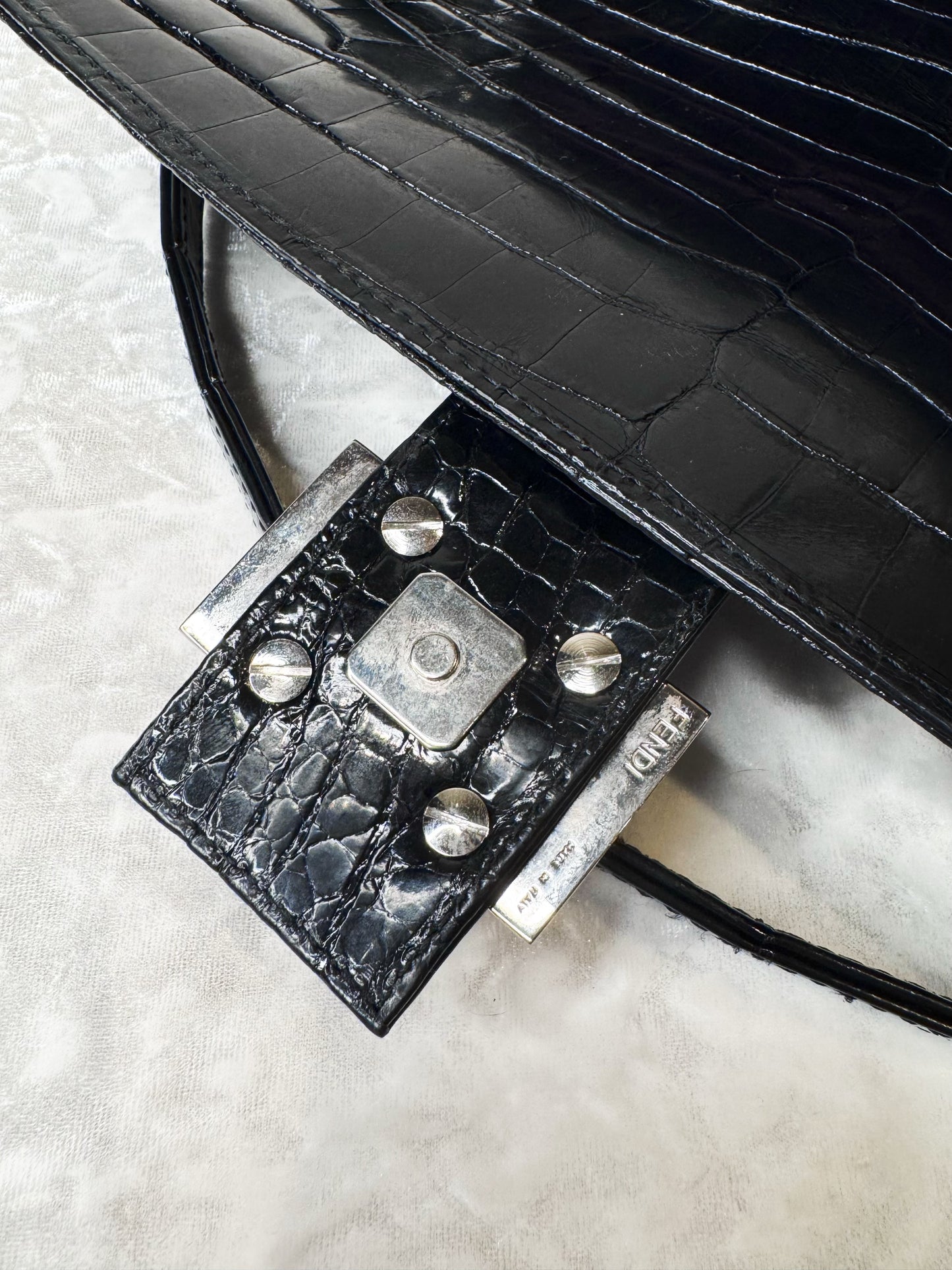 Fendi Black Alligator Mamma Baguette