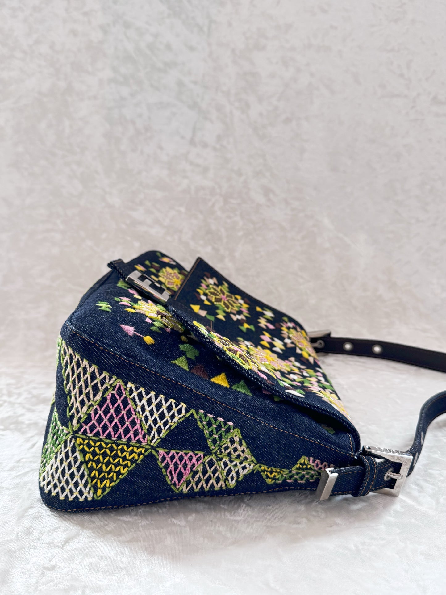 Fendi Denim Embellished Mamma Baguette