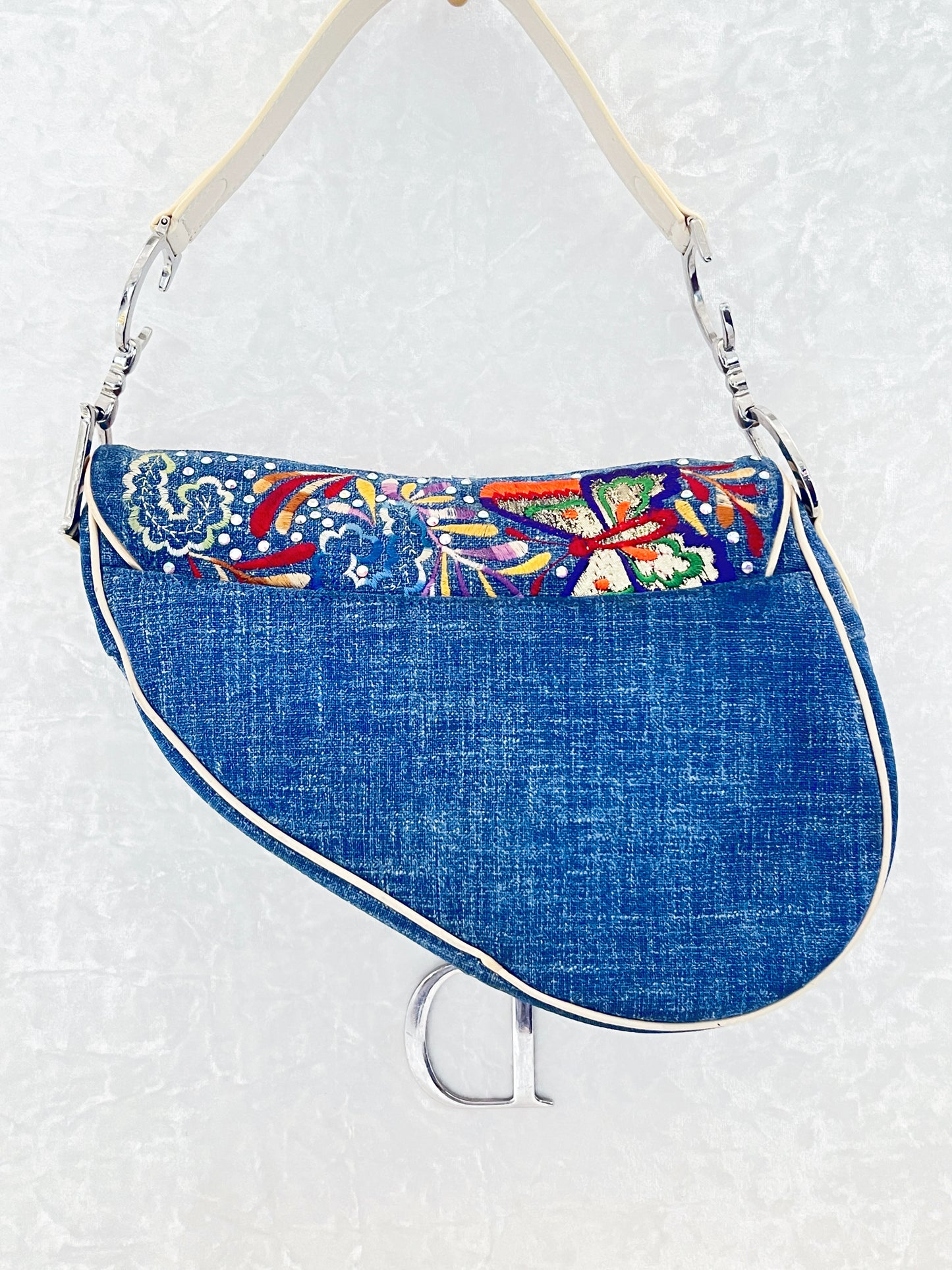 Christian Dior 2002 Denim Butterfly Saddle Bag