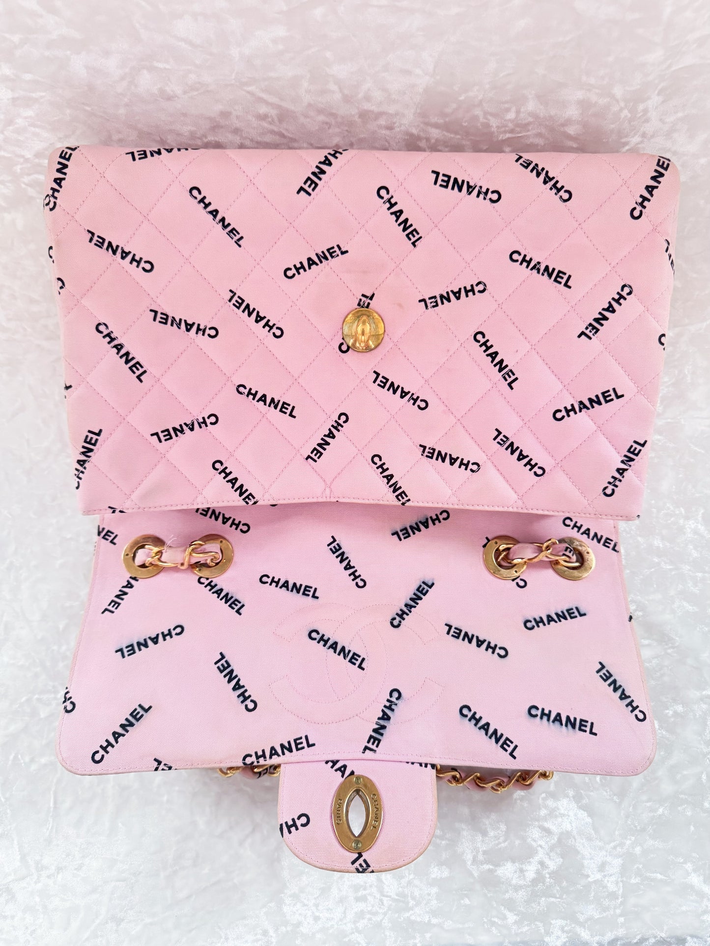 Vintage Chanel Pink Logo Canvas Maxi Shoulder Bag