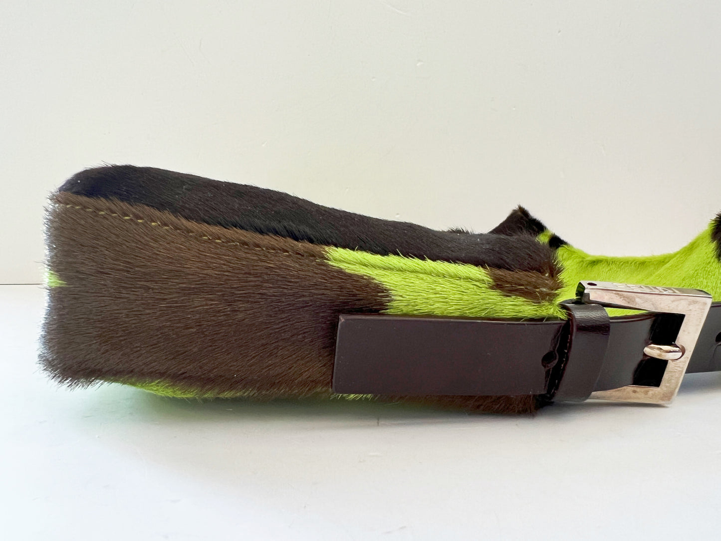 Fendi Green Pony Hair Cow Printed Baguette
