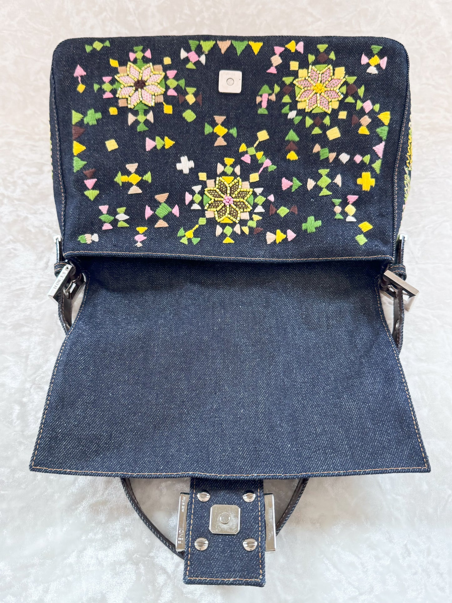 Fendi Denim Embellished Mamma Baguette
