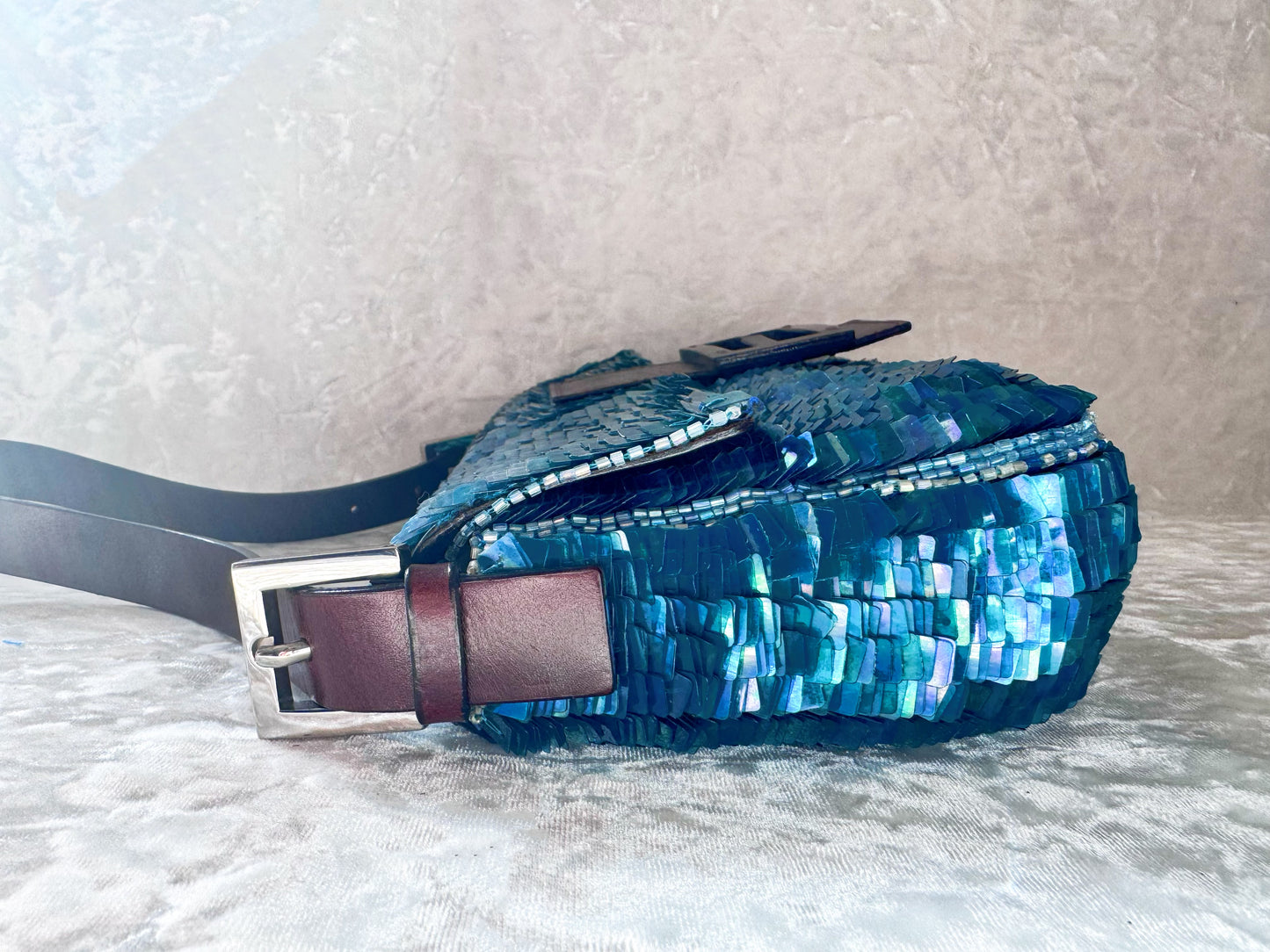 Fendi Blue Sequins Baguette