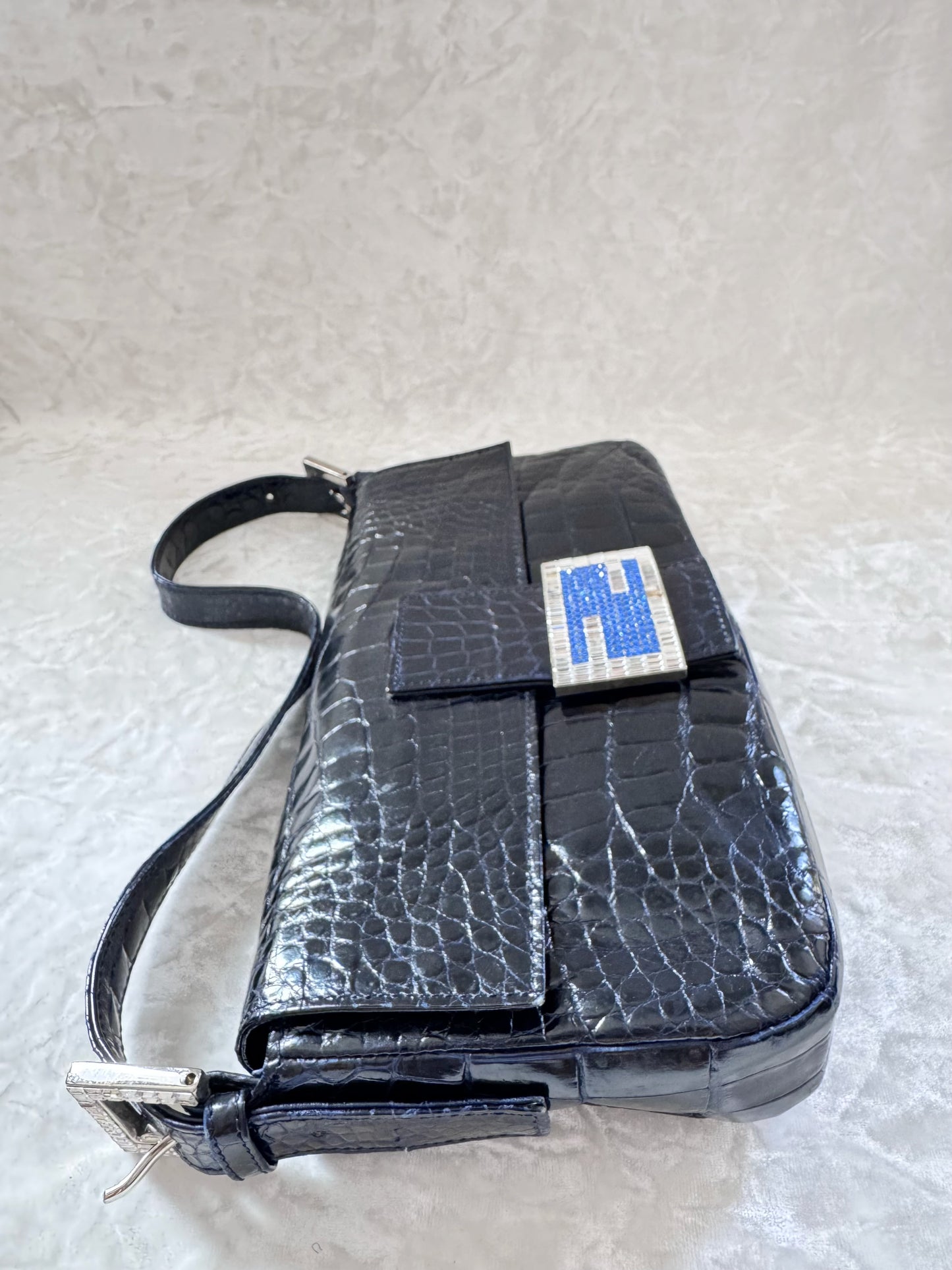 Fendi Navy Alligator Baguette 