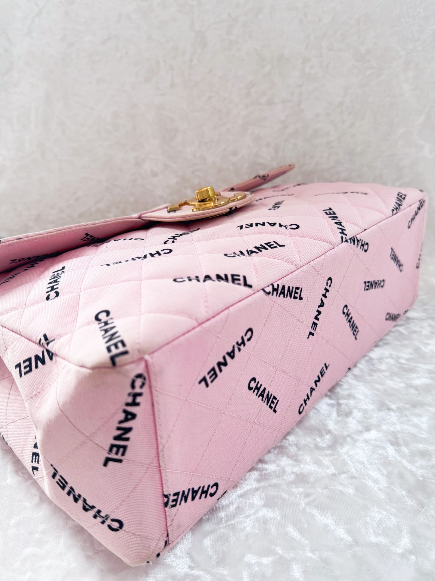 Vintage Chanel Pink Logo Canvas Maxi Shoulder Bag