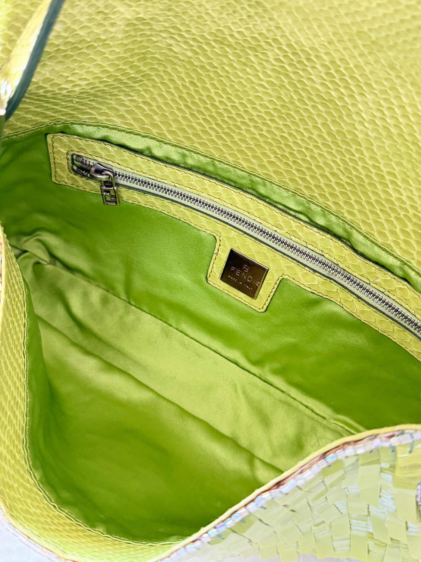 Fendi Apple Green Sequins Baguette