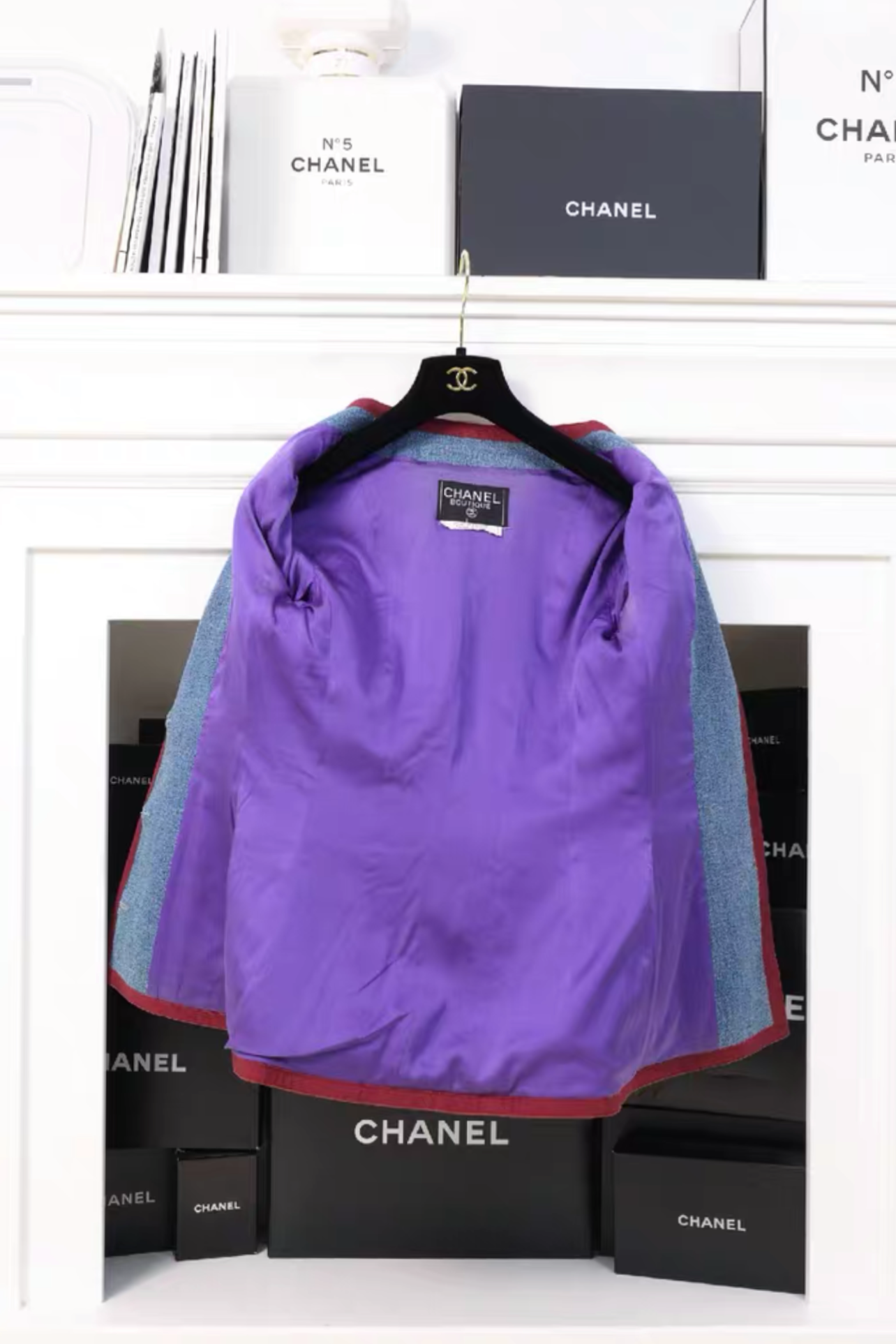 Vintage Chanel 91P Purple Tweed Denim Details Jacket