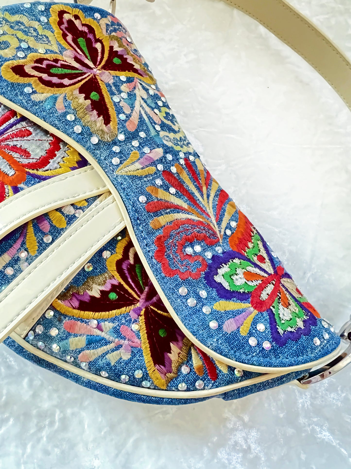 Christian Dior 2002 Denim Butterfly Saddle Bag