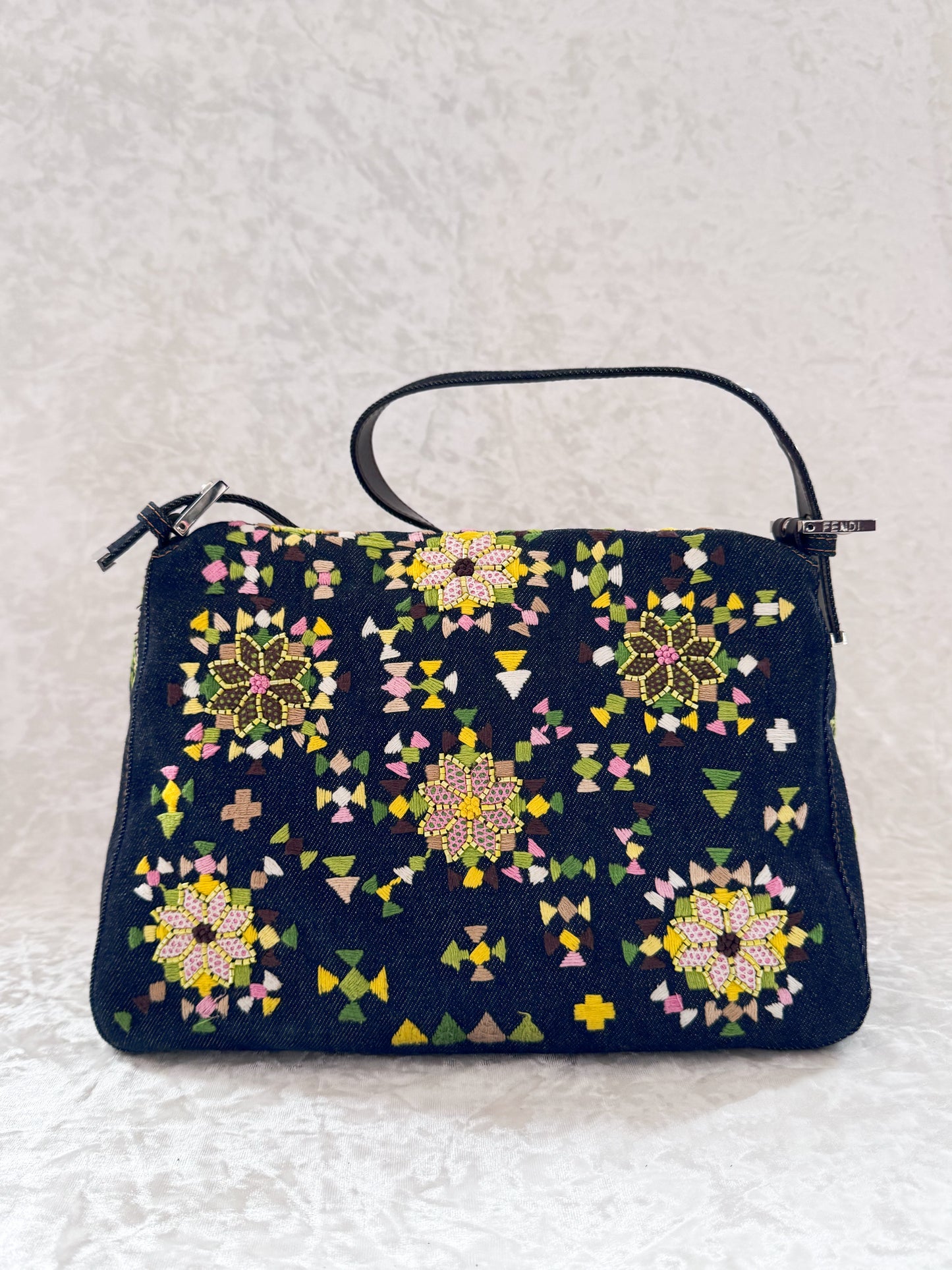 Fendi Denim Embellished Mamma Baguette