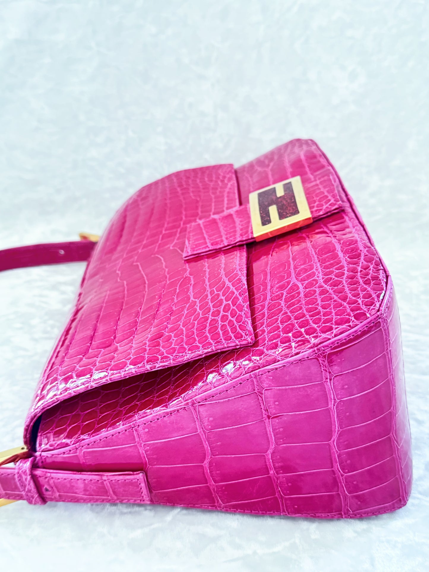 Fendi Pink Alligator Mamma Baguette