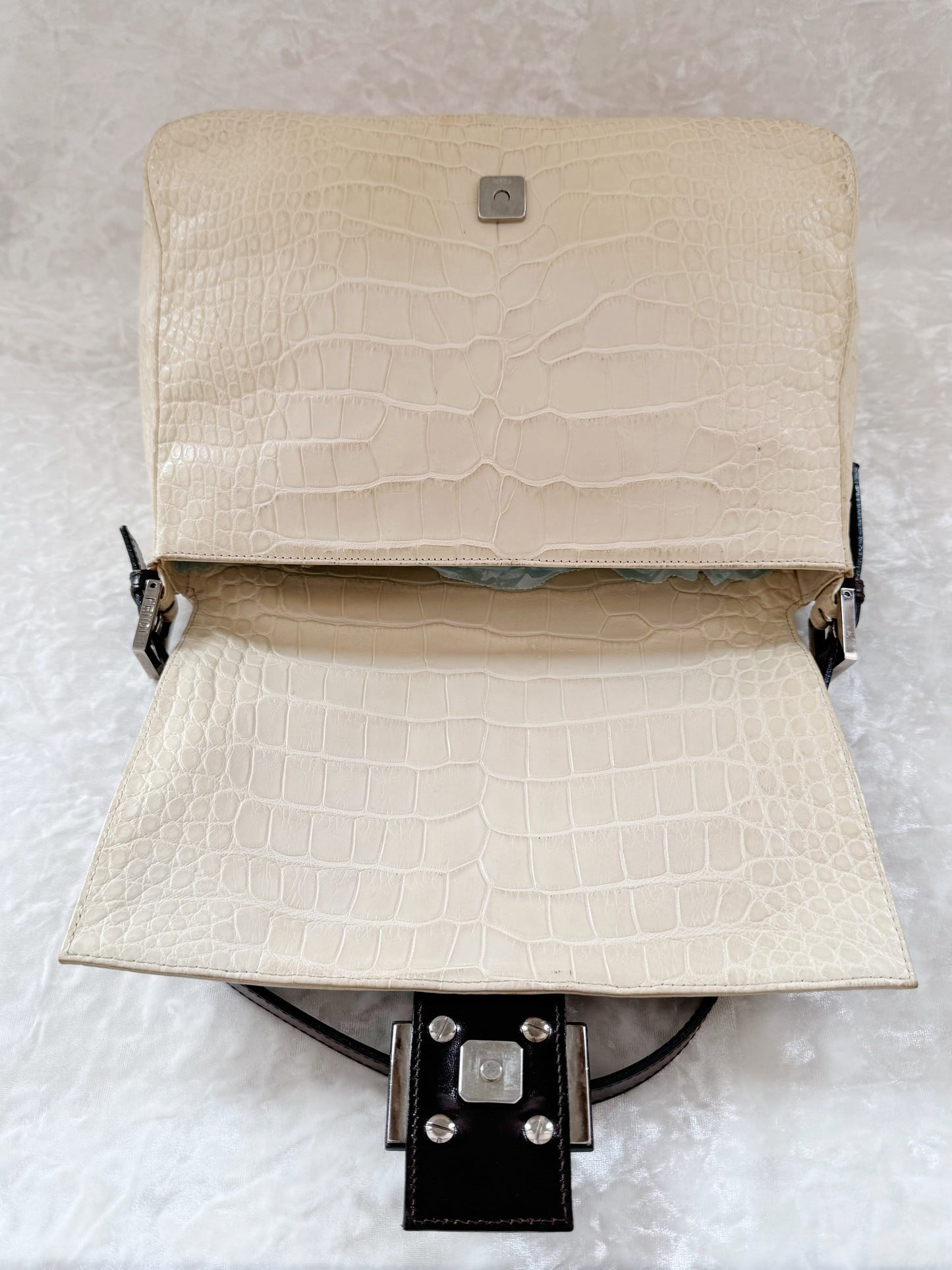 Fendi Cream White Alligator Mamma Baguette