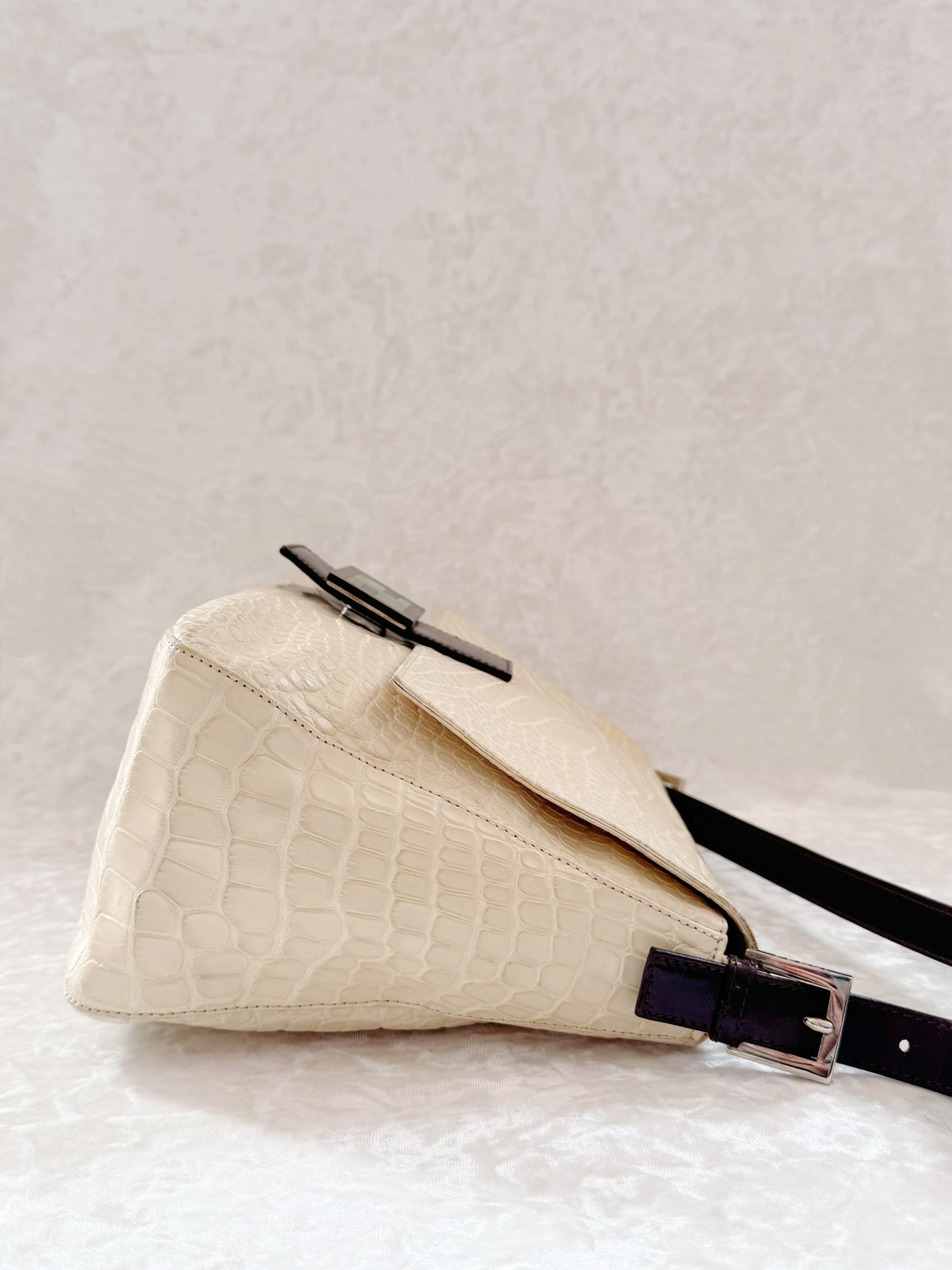 Fendi Cream White Alligator Mamma Baguette