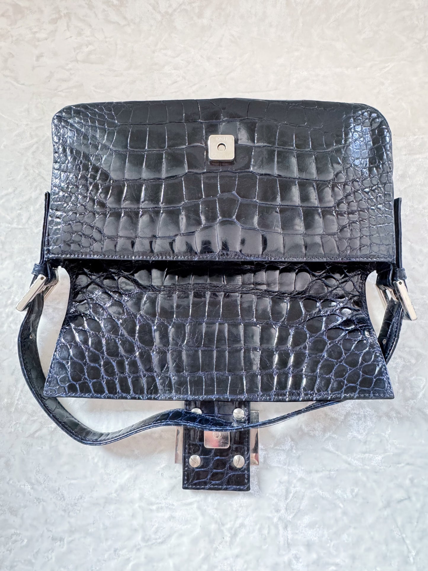 Fendi Navy Alligator Baguette 