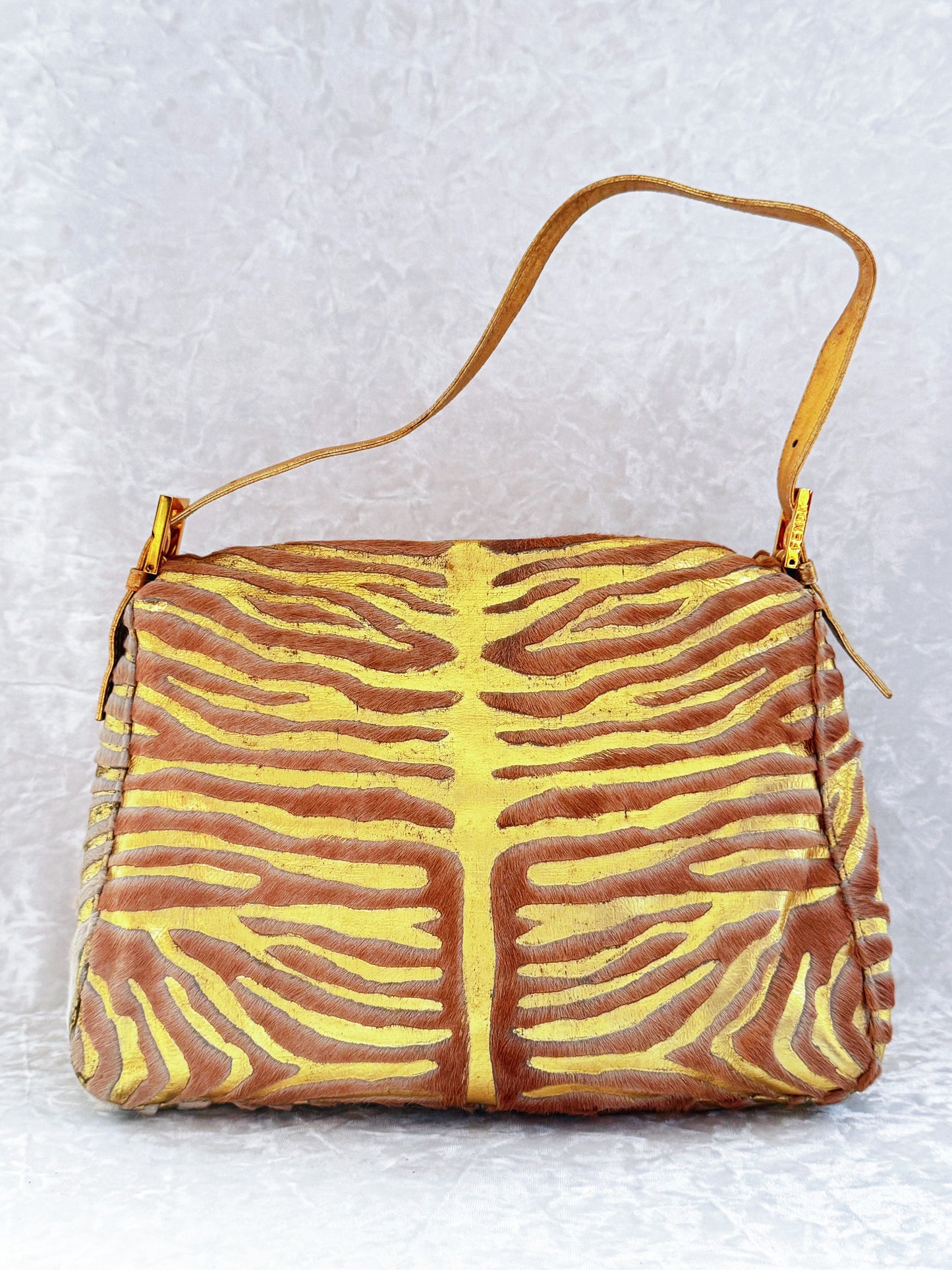 Fendi Pony Hair Zebra Printed Gold Mamma Baguette