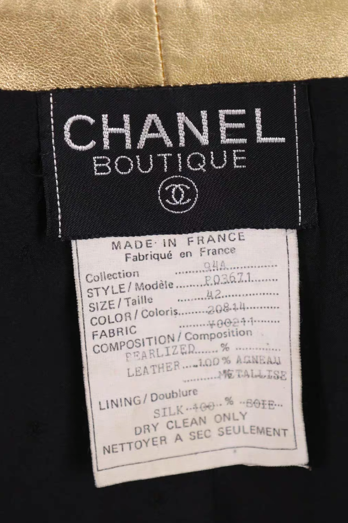 Vintage Chanel 94A Gold Leather Vest