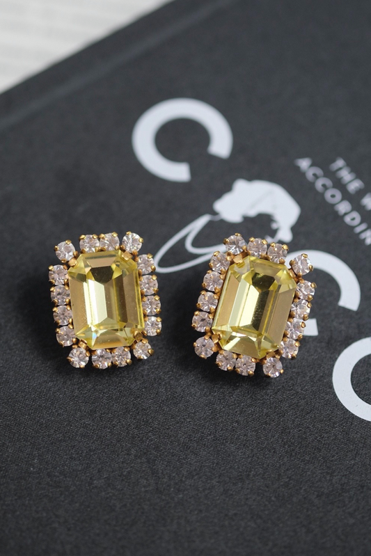 Vintage Chanel 95P Yellow Rhinestone Ear Clips